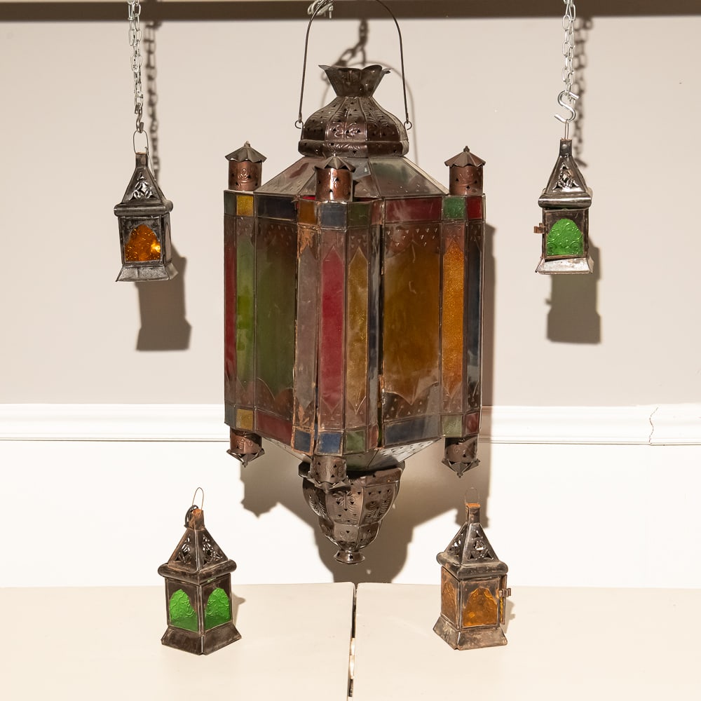 Ornate Moorish Stained Glass Lantern Set (5) (1 of 3)