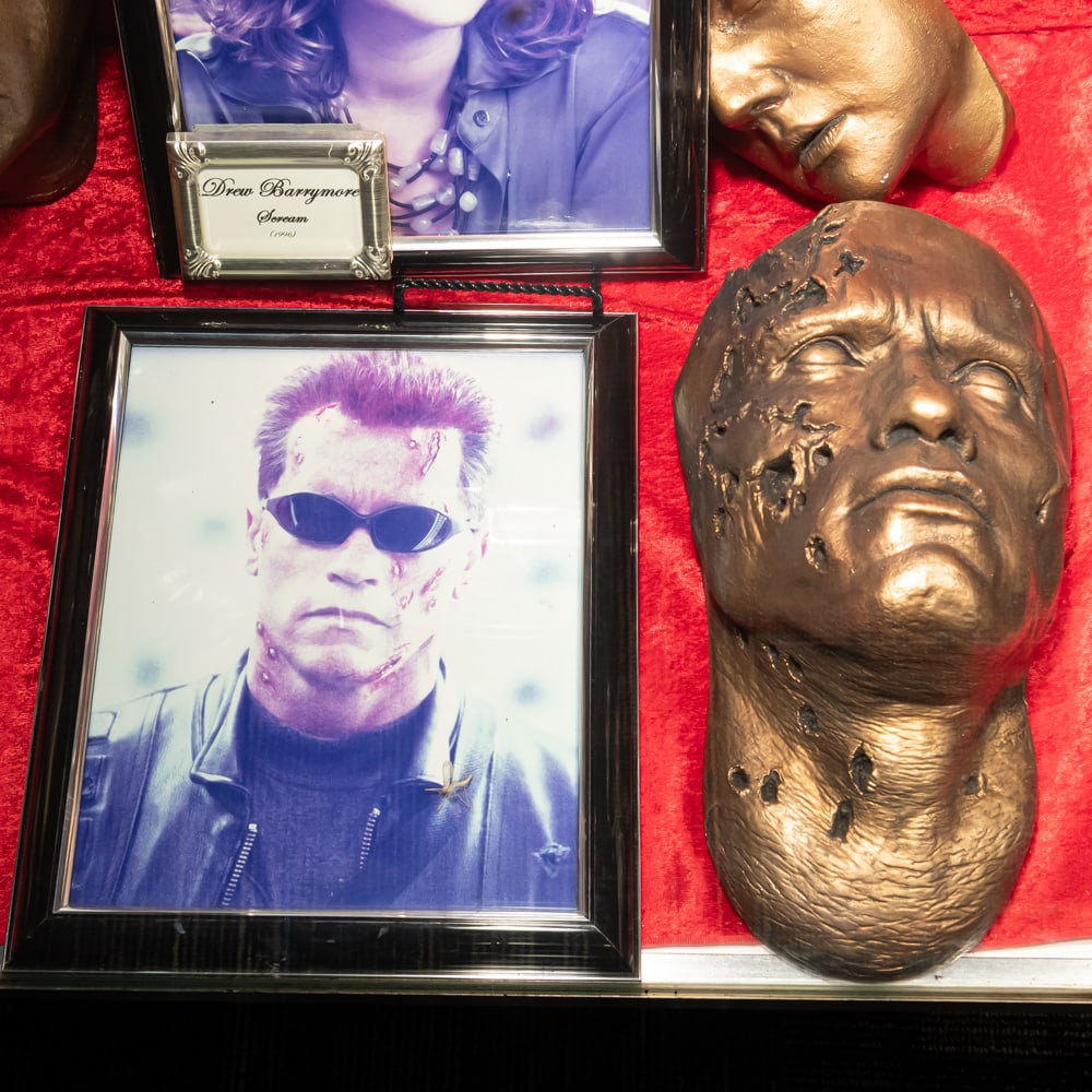 Arnold Schwarzenegger Life Mask for Terminator T2: "Hasta la vista, baby!" Arnold Schwarzenegger Life Mask for the 1991 movie, Terminator 2: Judgement Day. In good condition. Comes with an 8 X 10 framed color photo of Schwarzenegger. Life masks