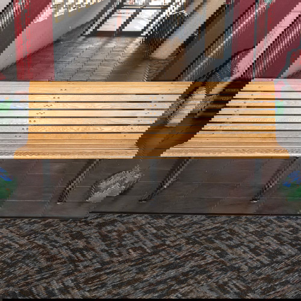 Wood Park Bench: Cast metal frame with unpainted wood slats in good condition. Measures 72" wide, 31" tall, 27" deep. Please use photos to judge condition and bid accordingly. Please note: Buyer is responsible for rem