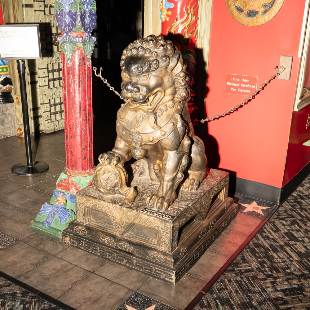 Food Dog Grauman's Chinese Theater-Right: One of two molded fiberglass Foo Dogs at the entrance to the auditoriums off the lobby at Hollywood Blvd. One a pair that came direct from the famed Grauman's Chinese Theater. Cinemas. Measures 33"x 4