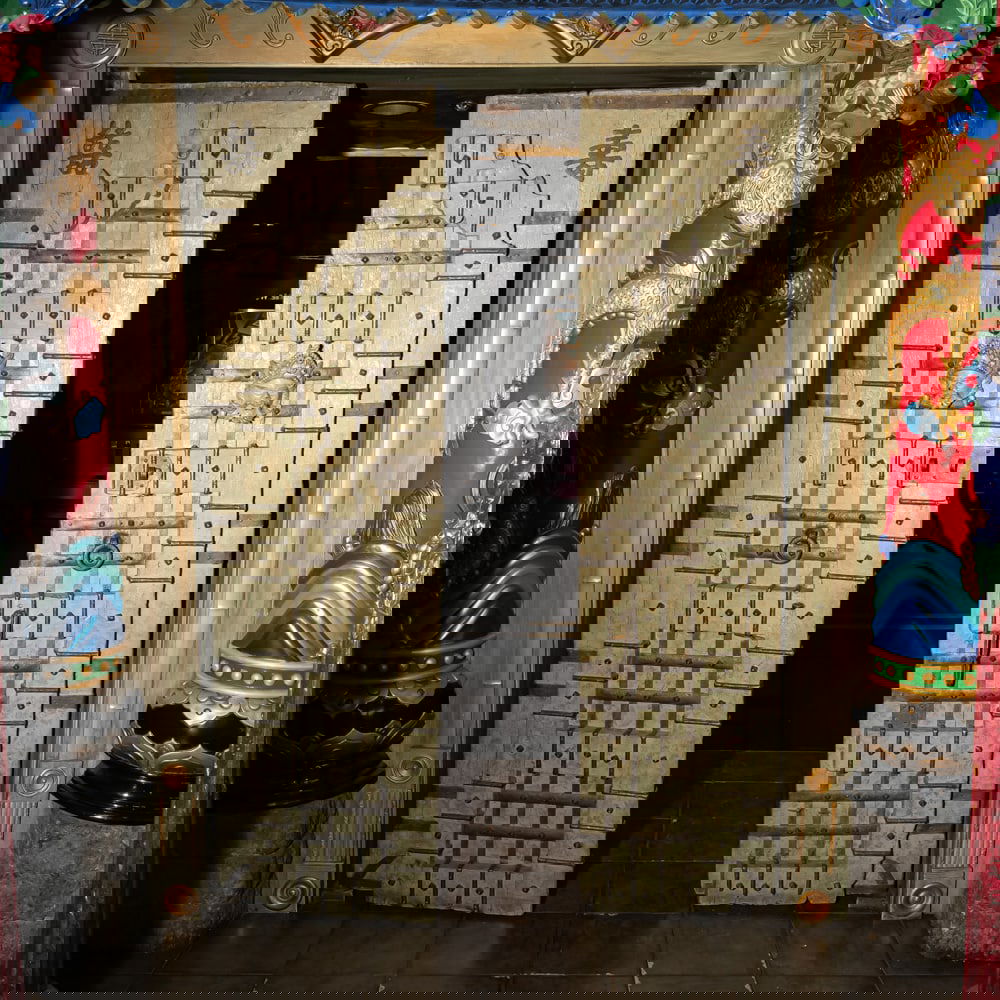 Chinese Door Wall Assembly/2 Lamps 2 Sconces: A breathtaking, large-scale architectural portal inspired by the opulent "Hollywood Regency" Chinoiserie style, reminiscent of the iconic Grauman?s Chinese Theatre. The set features two massive, high-