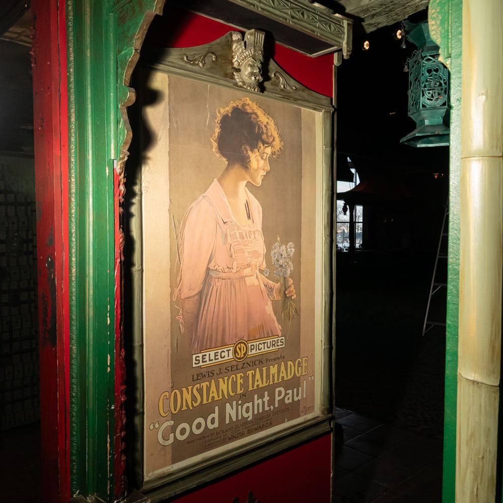 Goodnight Paul Silent Movie Poster: Reproduction, one sheet poster of the 1918 Select Pictures comedy, Goodnight Paul starring Constance Talmadge mounted under plexiglass in a custom oriental style frame that measures 39" wide, 48" tall