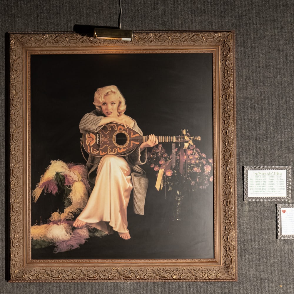 Milton Greene Marilyn Monroe Mandolin Photograph: Photographed by Milton Greene from the 1953 "Mandolin" sitting in Los Angeles. In good condition. Framed with light. Measures 39"x43"x1.5". Buyer responsible for removal. From the Hollywood Blvd. Cine