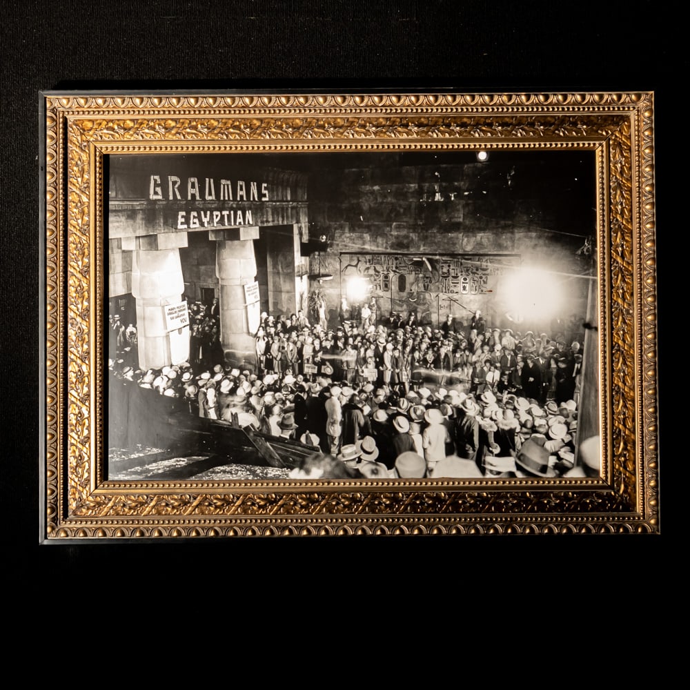 Grauman's Egyptian With Pickford & Fairbanks: 2 large, framed B&W photographs taken at Grauman's Egyptian Theater in Hollywood. Mary Pickford, alongside her husband Douglas Fairbanks, famously held the double-feature premiere of their films Sparr