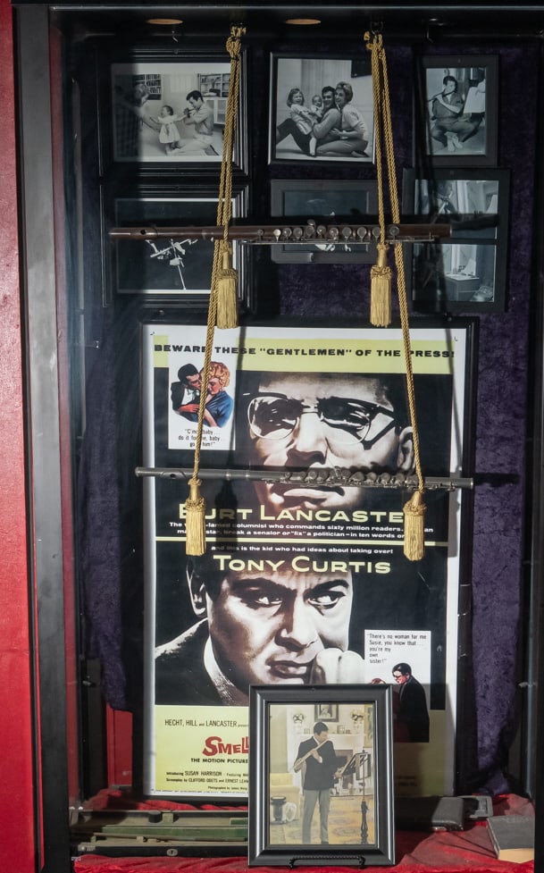 Tony Curtis Flutes Sweet Smell of Success: 2 screen used flutes and their cases used by actor Tony Curtis in the 1957 movie, The Sweet smell of Success starring Tony Curtis and Burt Lancaster. Also includes a framed one sheet of the movie and