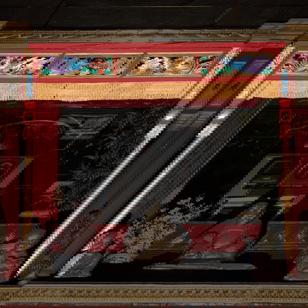 Ornate Chinese Style Architectural Arch: This impressive architectural archway or entrance surround is a stunning example of mid-century Chinoiserie design, likely commissioned for a themed restaurant, theater, or social club. The structure