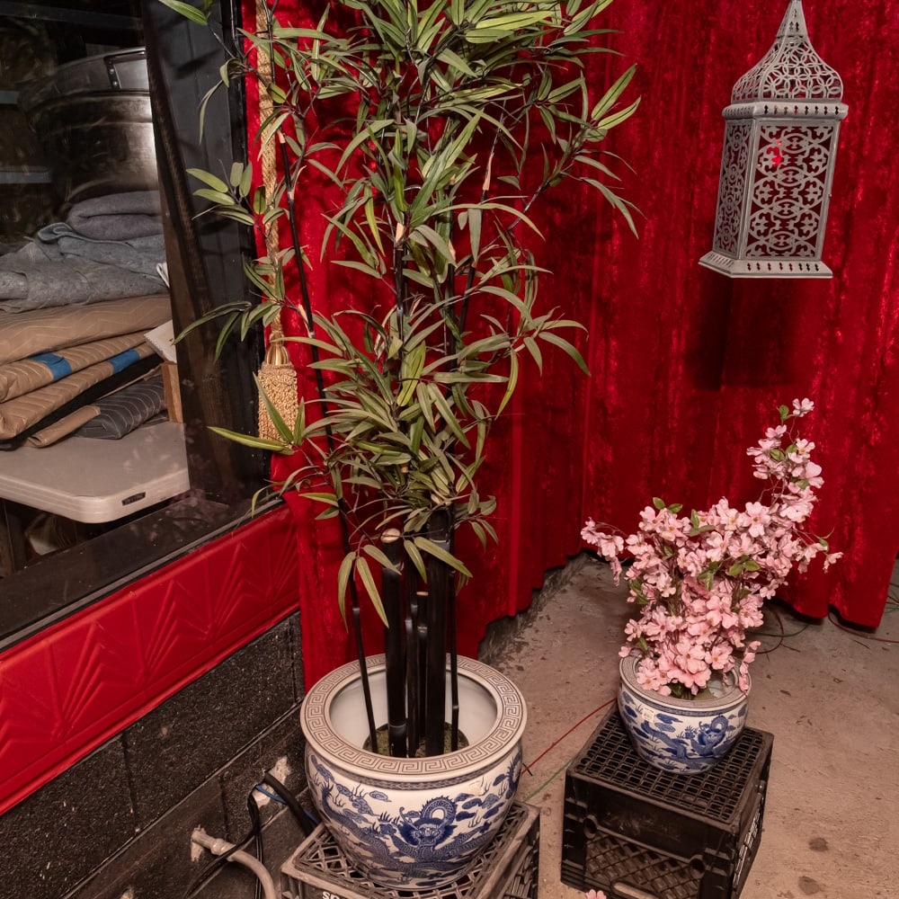 Large Koi Pot: Traditional Chinese koi pot made of white porcelain with blue decoration. In good condition. Measures Pot H 10"x D 13" with plant 60" tall. Please use photos to judge condition and bid accordingly. Pl