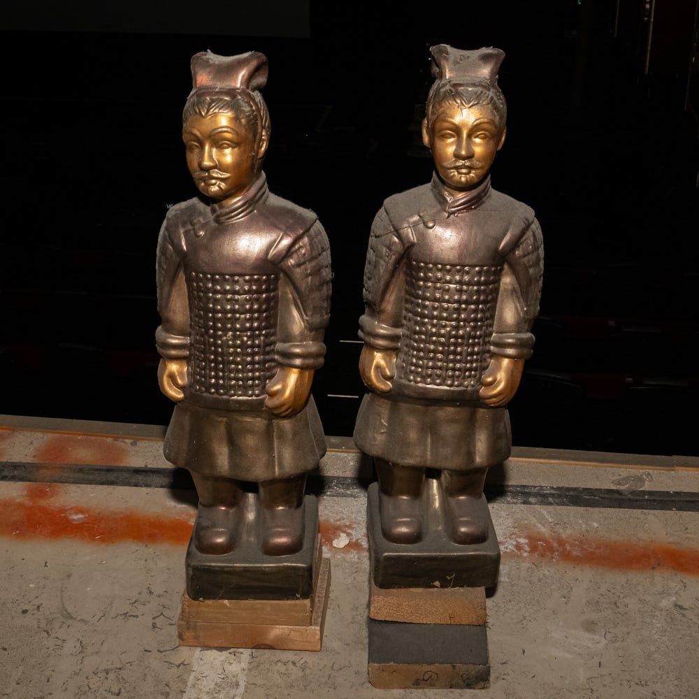 Pair Small Terracotta Warriors: This pair of monumental figures captures the stoic dignity of the Qin Dynasty's legendary army. Crafted in the classic Kneeling or Standing Archer and Infantry style, these statues are made of cast te