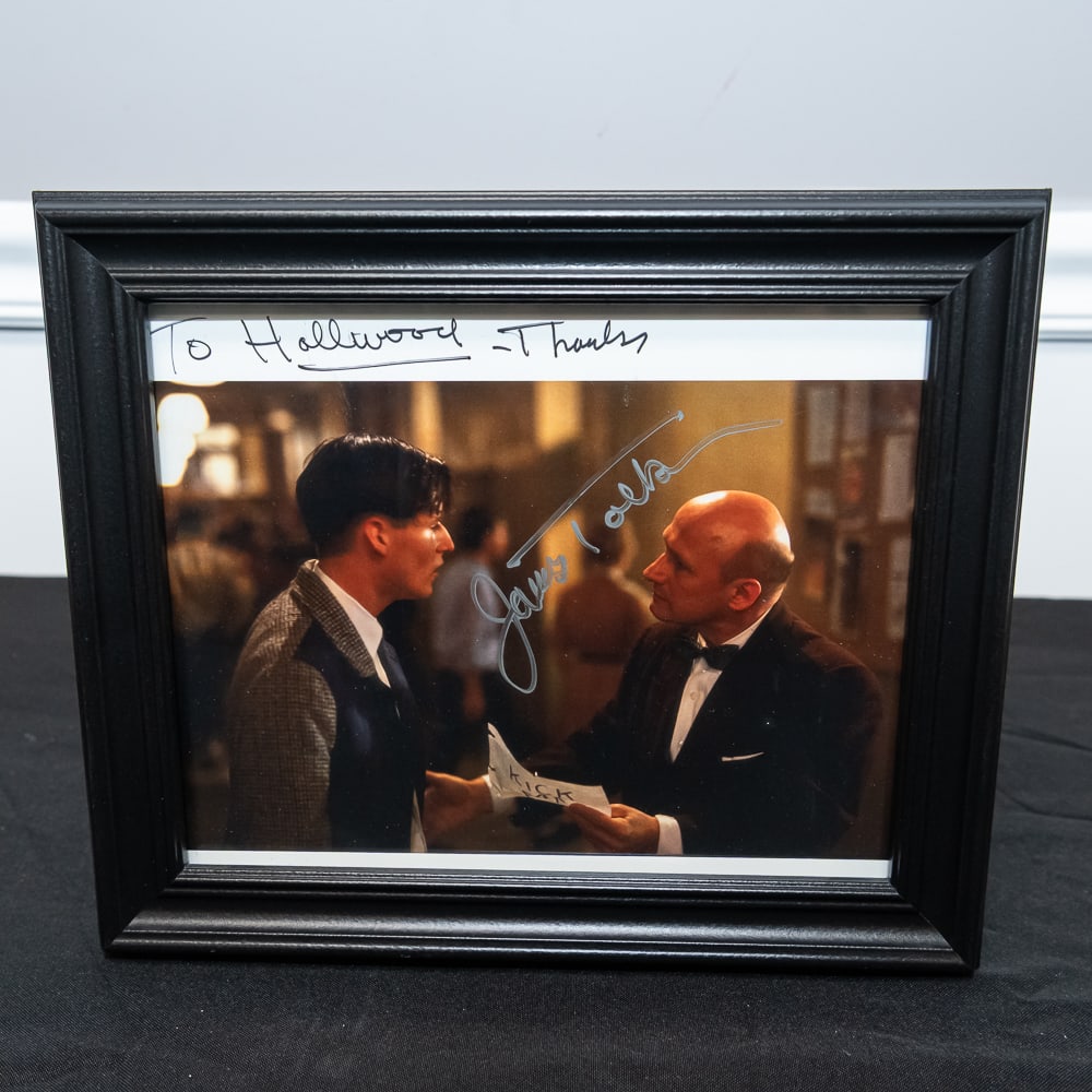 Signed James Tolkan Back to the Future 8x10: This framed 8"x10" color photograph features a classic scene from the 1985 cinematic masterpiece Back to the Future, specifically capturing the tense interaction between Strickland (James Tolkan) and
