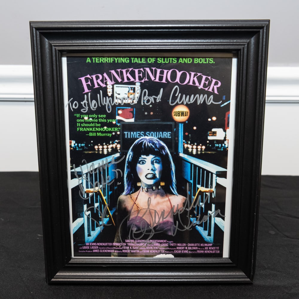 Framed Signed Frankenhooker Movie Poster 8x10: A cult classic treasure for the "Sleaze Cinema" aficionado, this is an 8x10 promotional photo/mini-poster for Frank Henenlotter?s 1990 horror-comedy masterpiece, Frankenhooker. This particular piece f