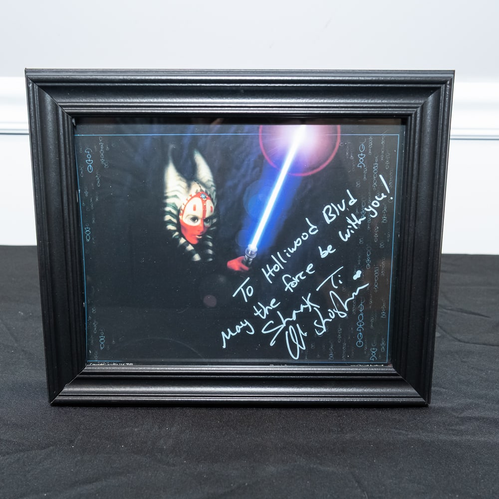 Framed Signed Star Wars Shaak Ti Photo 8x10: This is a fantastic find for any Star Wars collector: a vibrant color photograph of Jedi Master Shaak Ti, portrayed by Orli Shoshan. The piece features a personalized inscription in blue ink that read