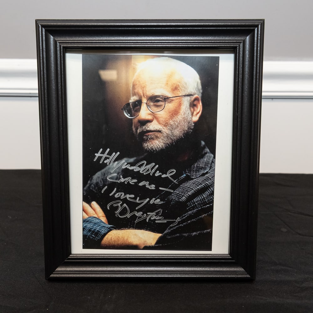 Framed Signed Richard Dreyfuss Photo 8x10: This is a fantastic piece for any cinema buff?a high-quality color photograph of Academy Award winner Richard Dreyfuss, complete with a personalized silver ink inscription. The autograph reads, "Holly