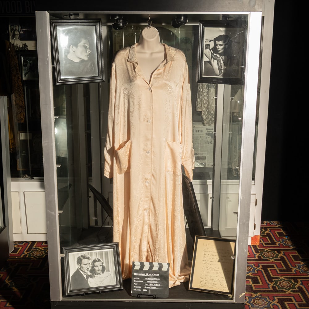 Katherine Hepburn Dressing Gown: Katherine Hepburn screen worn dressing gown from the 1994 made for TV movie, This Can't Be Love. It marked her final movie as a lead performer. Gown is in good condition and comes with a hanging