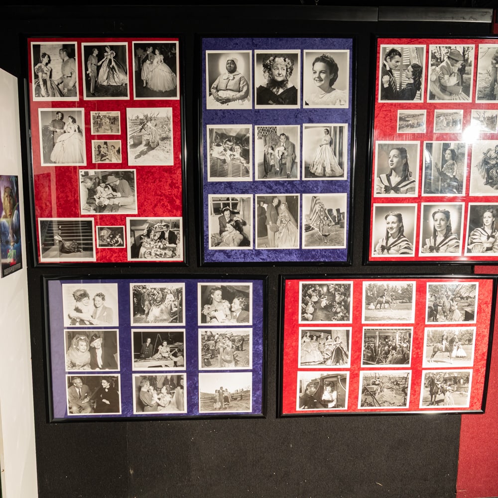 Gone with the Wind Publicity Photos: 9 large framed groupings of B&W publicity stills from the1939 movie, Gone With The Wind. 70 photos in all, mostly 8 X 10's. Please use photos to judge condition and bid accordingly. Please note: Buyer