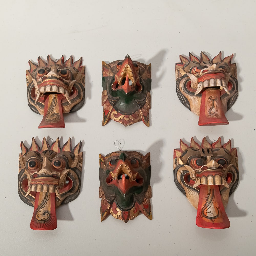 Six Hand-Carved Balinese Wooden Masks (6) (1 of 4)