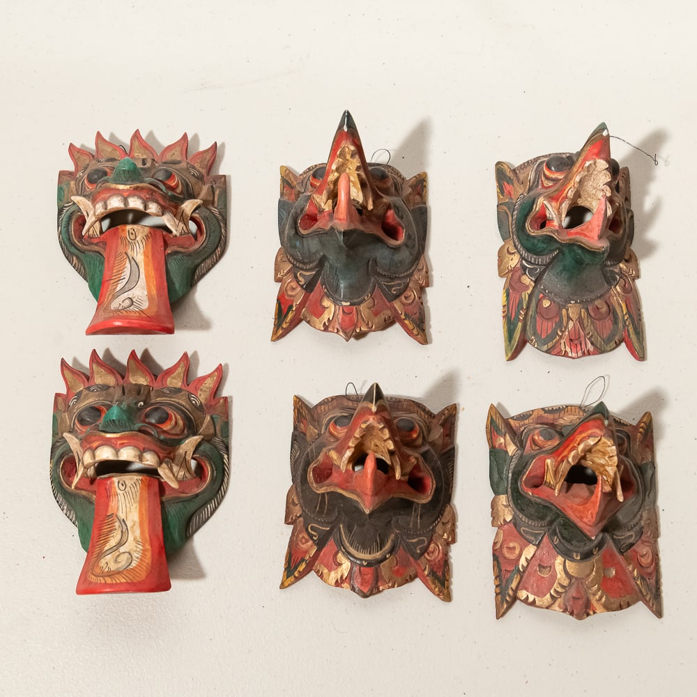 Six Hand-Carved Balinese Wooden Masks (6) (1 of 4)