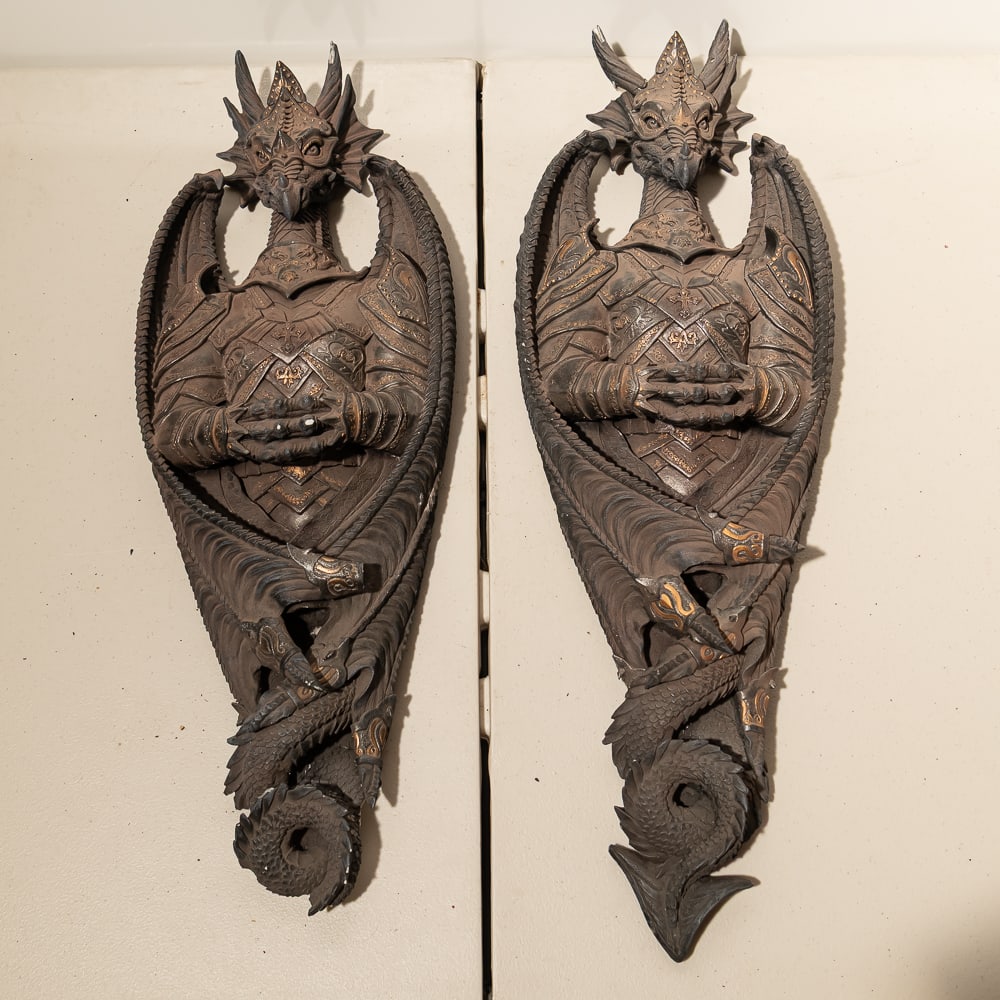 Pair of Ornate Armored Dragon Wall Reliefs (1 of 2)