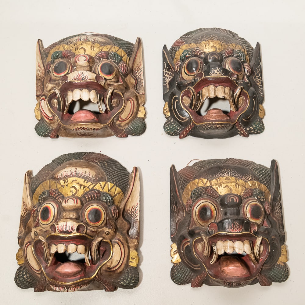 Four Balinese Carved Wood Barong Masks (1 of 5)