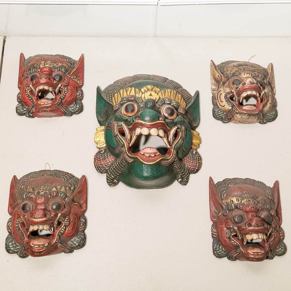 Set of 5 Balinese Barong Wood Masks (1 of 4)