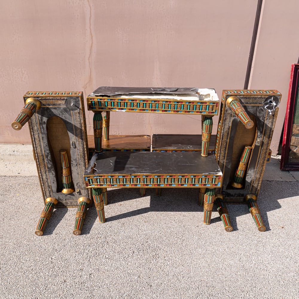 Set of 6 Egyptian Style Plaster Tables (6): A striking set of six late 20th-century Egyptian Revival accent tables, likely produced in the 1980s or 1990s during the resurgence of "Neoclassical" and "Grand Tour" interior design trends. Construct