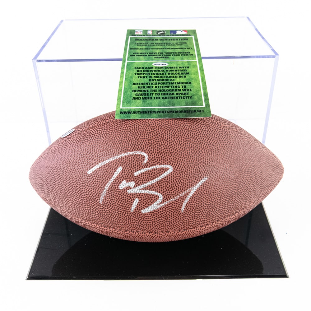 Tom Brady AUTOGRAPHED Wilson NFL Football w COA: GOAT Tom Brady AUTOGRAPHED Signed Wilson Official NFL Football with Authentic Sports Memorabilia hologram COA #M603484. Perfectly presented inside handsome clear acrylic display case, Great Gift Idea.