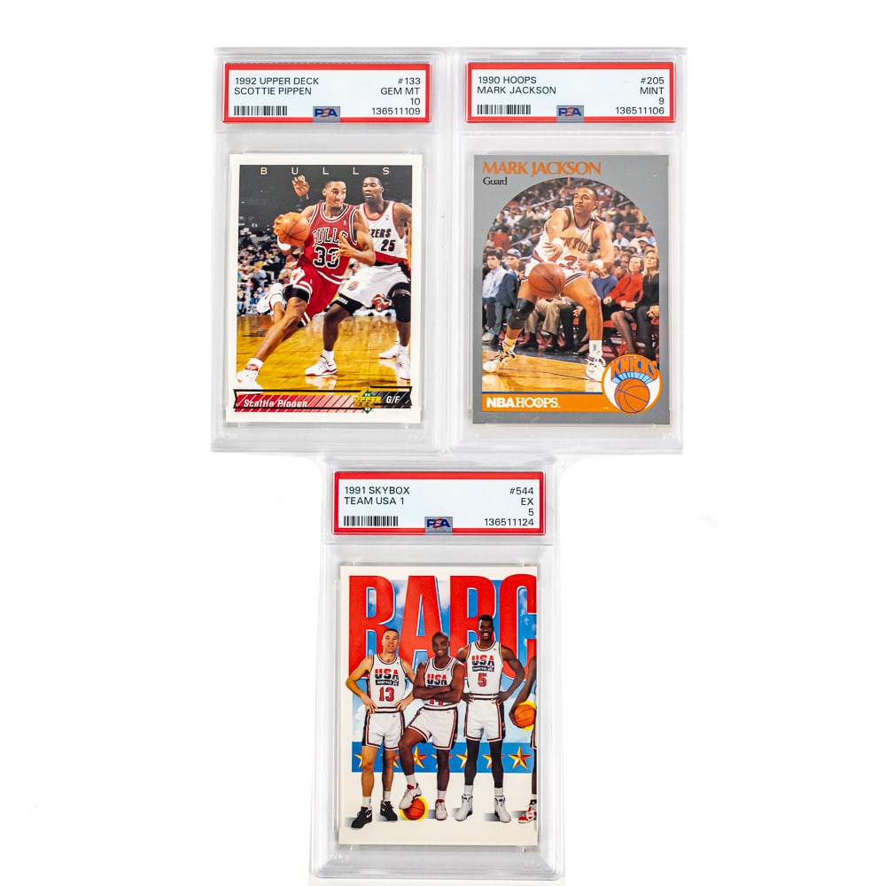 90 Hoops Menendez Mark Jackson PSA 9 92 Pippin 10: Collection features 1990 Hoops Mark Jackson MENDEZ Bros PSA 9, 1992 Upper Deck #133 Scottie Pippin PSA 10 GEM MT & 1991 Skybox Team USA 1 #544 PSA 5. Perfect additions to your collection, please use p
