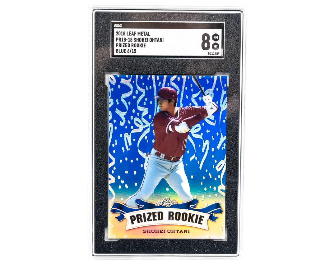 '18 Leaf Metal Shohei Ohtani /15 Prized RC SGC 8: 2018 Leaf Metal Shohei Ohtani Prized Rookie /15 Dodger Blue SGC slabbed and graded 8 NM-MT. Why do they compare him to Ruth? Who is the last to hit the long ball and throw 6 scoreless with 10k's espec