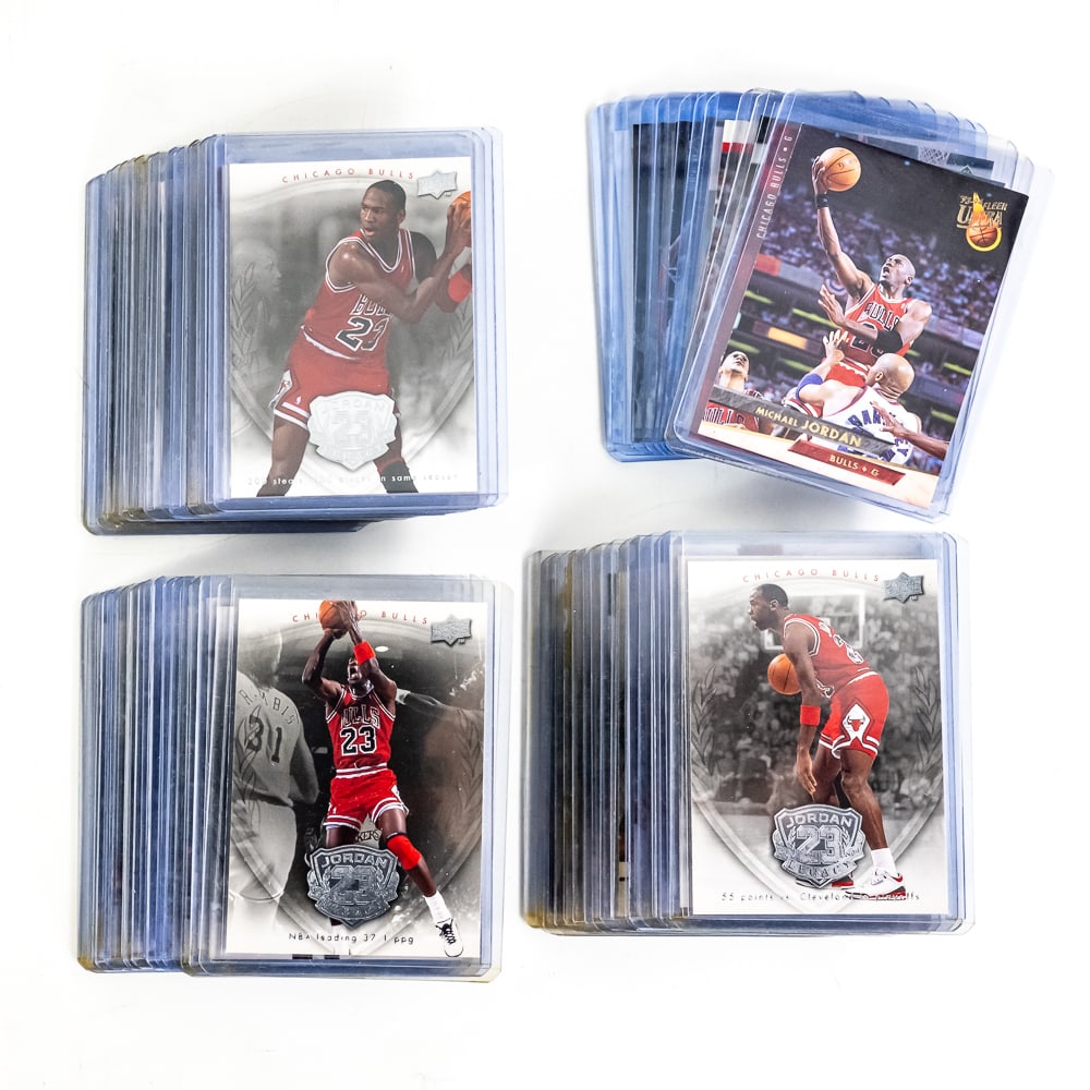 2009-10 Upper Deck Jordan Legacy Complete Set +: Collection of (60) Jordan raw NBA sports cards featuring an complete 2009-2010 Upper Deck Jordan Legacy Michael Jordan complete 50 card set with and additional (10) assorted Jordan raw NBA sports card