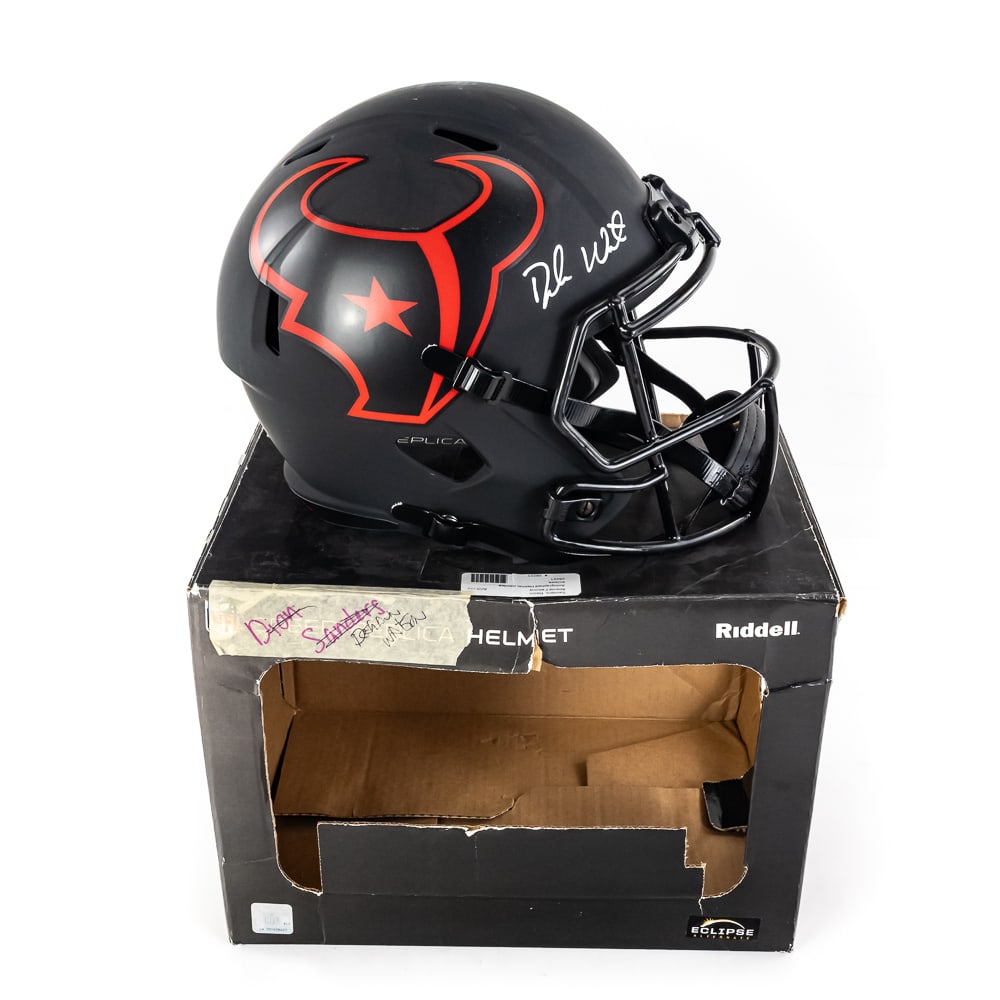 Deshaun Watson Signed Houston Texans FS Helmet: Deshaun Watson Autographed Atlanta Falcons Riddell Speed Replica Full Size Helmet, Beckett authentication WB87576. Presents Extremely Well with Bold White Sharpie Signature on matte finish !!! Excelle