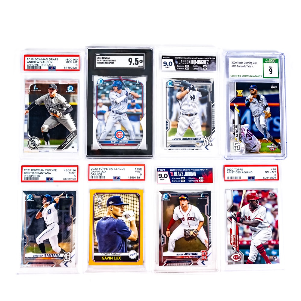 21 Bowman Chrome Jason Dominguez HGA 9 &More Slabs: Slabbed card collection showcases 2023 Bowman # BCP-74 Matt Mervis Chrome Prospect RC SGC 9.5, 2021 Bowman Chrome Prospects #BCP-213 HGA 9, 2021 Bowman Chrome Cristian Santana Prospects #BCP186 PSA 9,