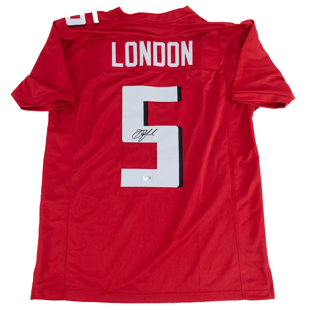 Drake London AUTOGRAPHED ATL Falcons Jersey COA: Drake London Autographed "Atlanta Falcons" #5 Jersey with Beckett authentication. Strong bold BLACK felt tipped autograph centralized on #5. Perfect addition to any collection, please use photos to
