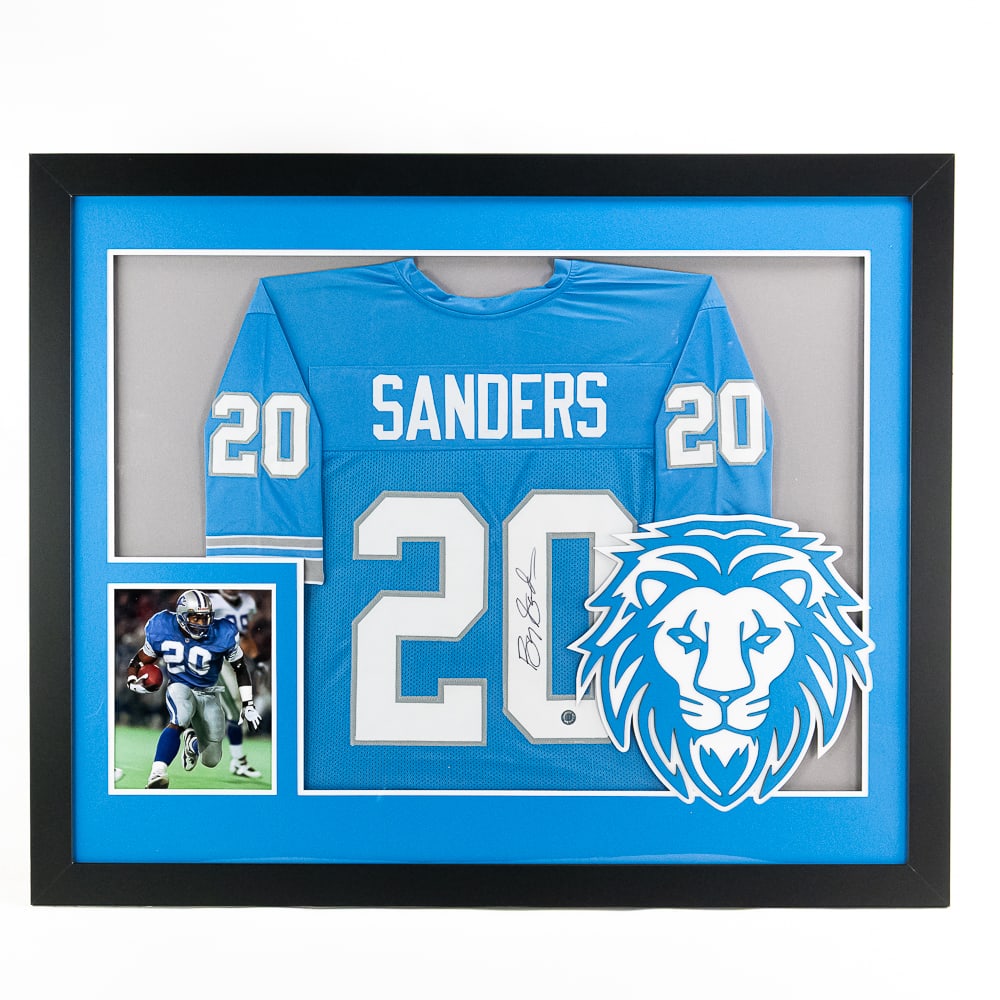 Barry Sanders Framed AUTO Ath Jersey Scwartz: Detailed description coming soon.