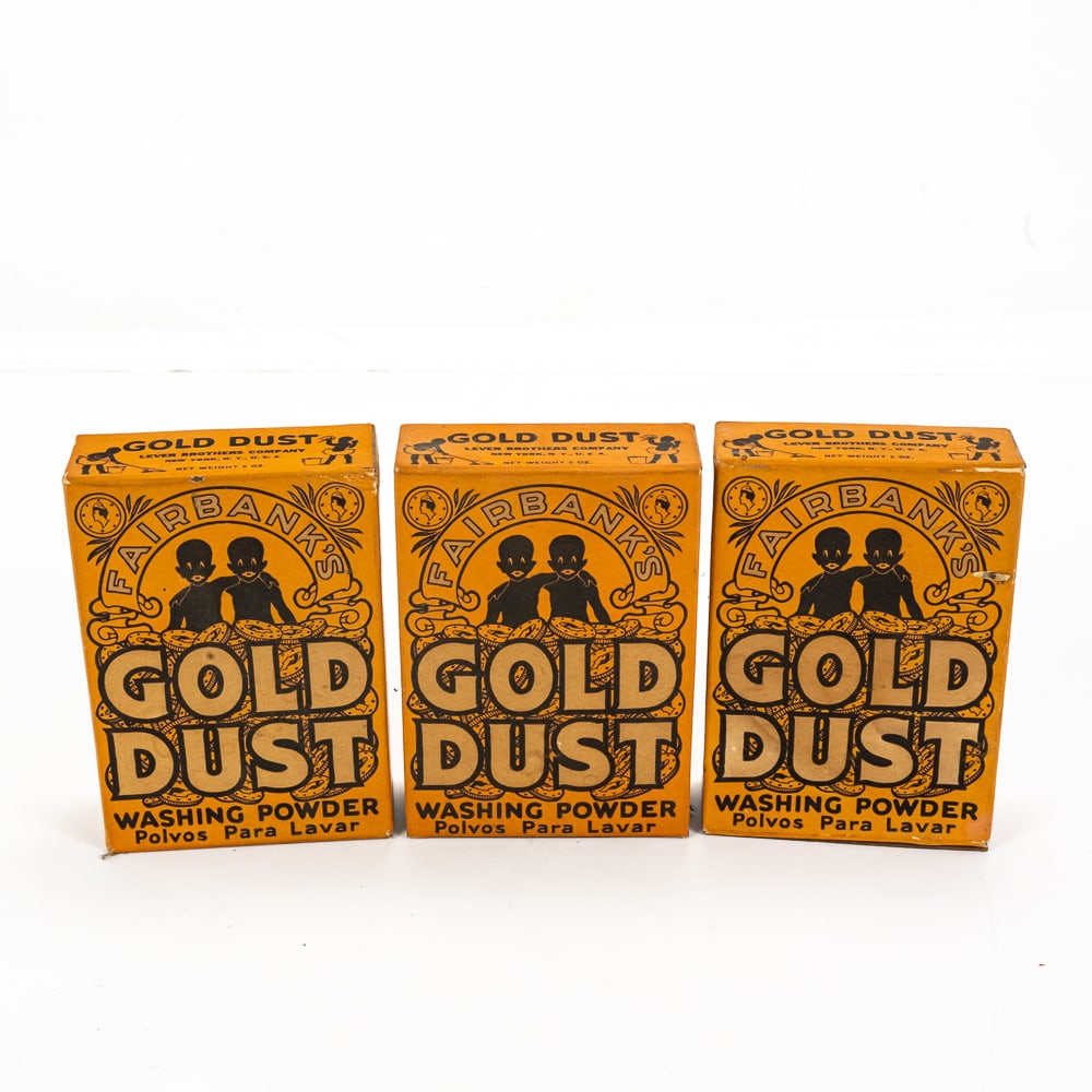 Vintage Boxes Fairbanks Gold Dust Washing Powder: Three boxes of Fairbanks Gold Dust Washing Powder introduced in late 1880s by the Lever Bros Co, features the iconic "Gold Dust Twins", boxes in good condition, unopened, 3.5" x 5", see photos.Own a