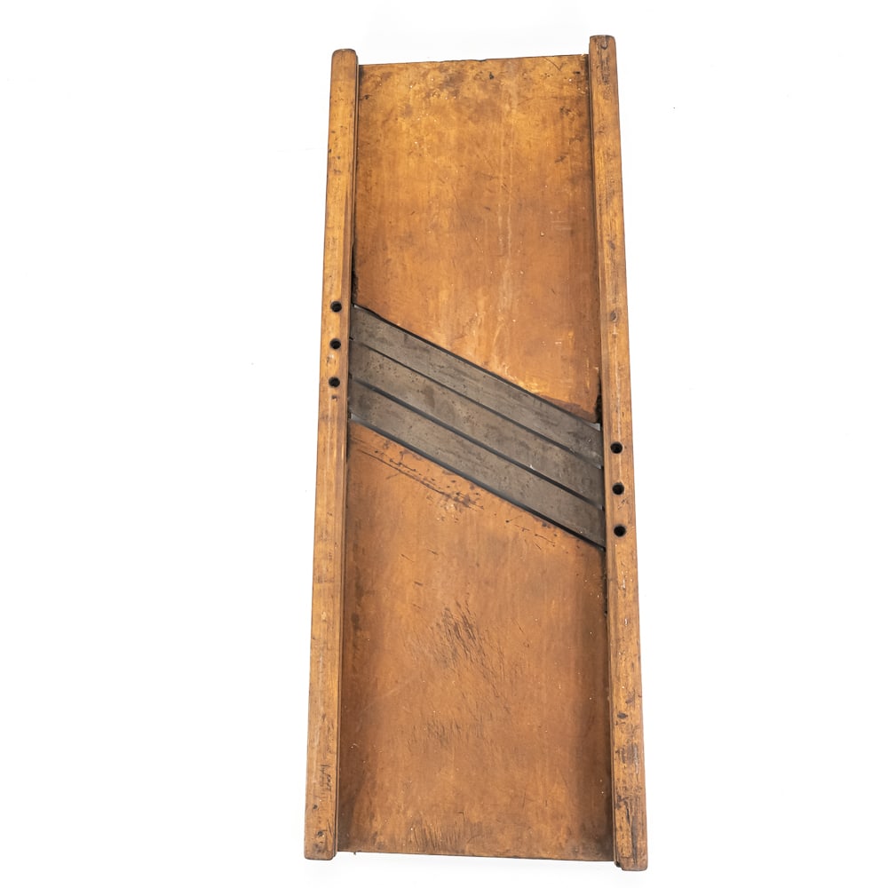 Antique Wooden Kraut/Cabbage Cutter: Antique Kraut/Cabbage Cutter with metal blades used to manually shred heads of cabbage, good condition, 36" x 13.5", see photos. Great farmhouse decor!Own a piece of history from the Donley's Wild