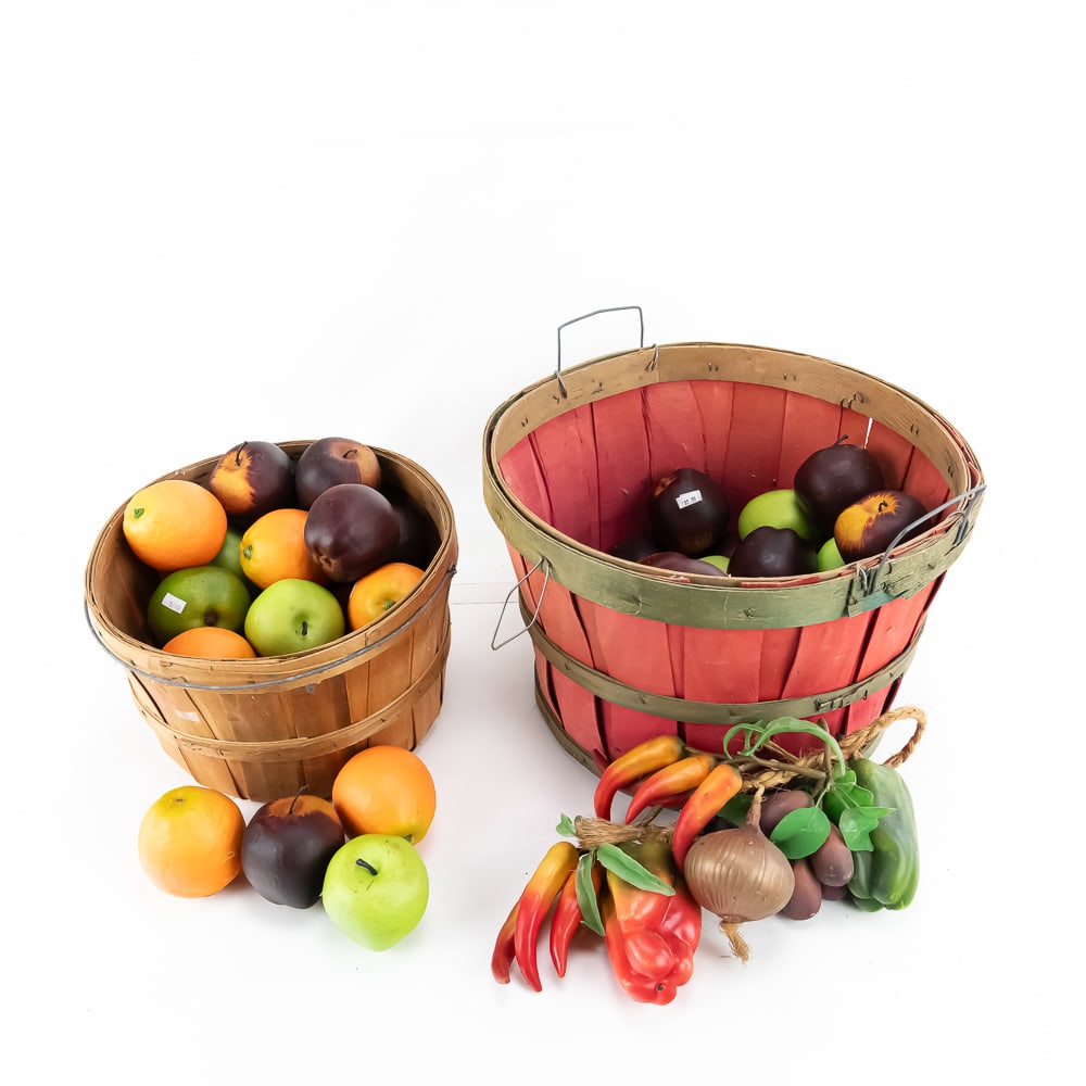 (2) Bushel Baskets of Faux Fruit and Vegetables (1 of 3)