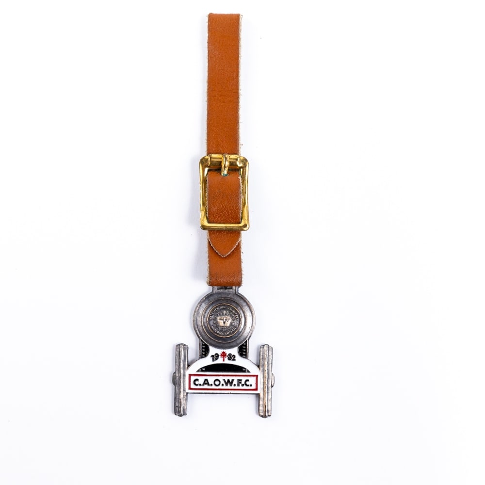 Vintage Watch FOB - CAOWFC 1982 STEAM ENGINE: With leather strap.Pre-owned. Dents, dings, scratches and other damage may be present?and is common?on used and vintage items. Please look closely at photos. You are bidding on what you see.