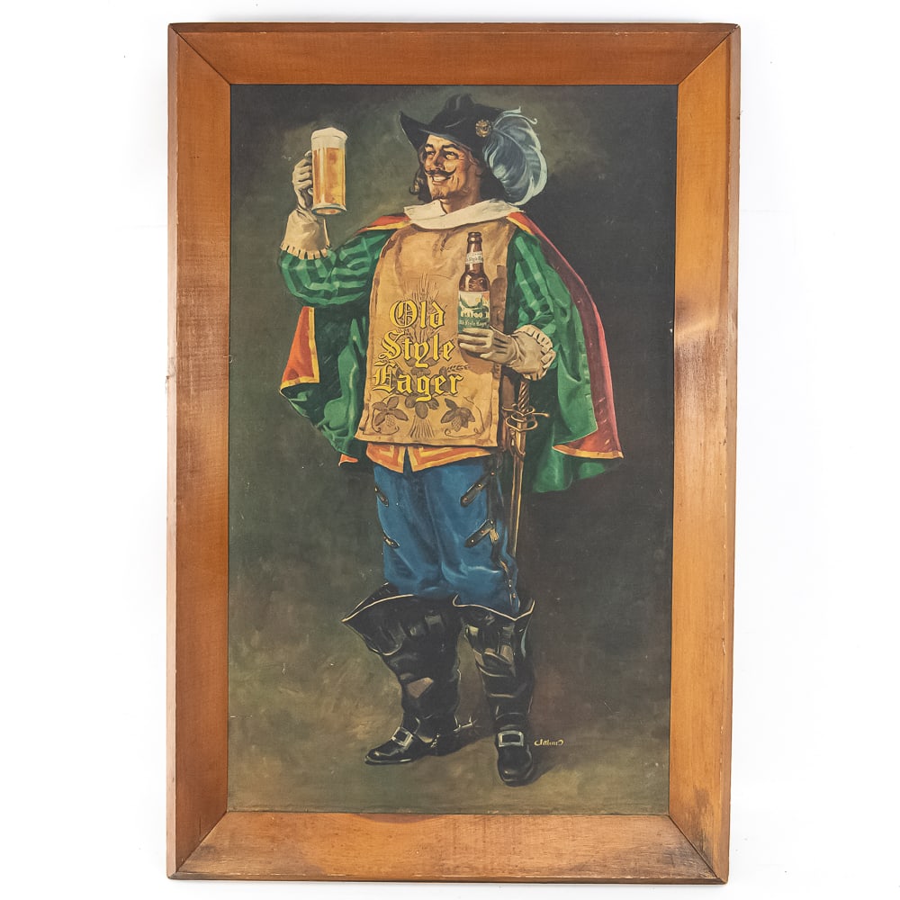Rare Vintage Heileman Old Style Litho on Canvas: Litho on canvas dating back to the late 19th century, an item that seldom comes up for auction. Easily over 100 years old. Overall good condition with a little discoloration on wood frame at bottom. 2