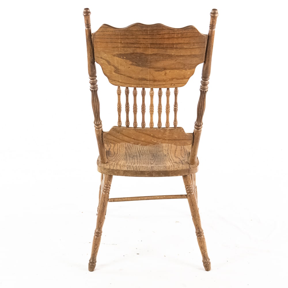 (5) Pressed Back Oak T-Back Chairs - 10