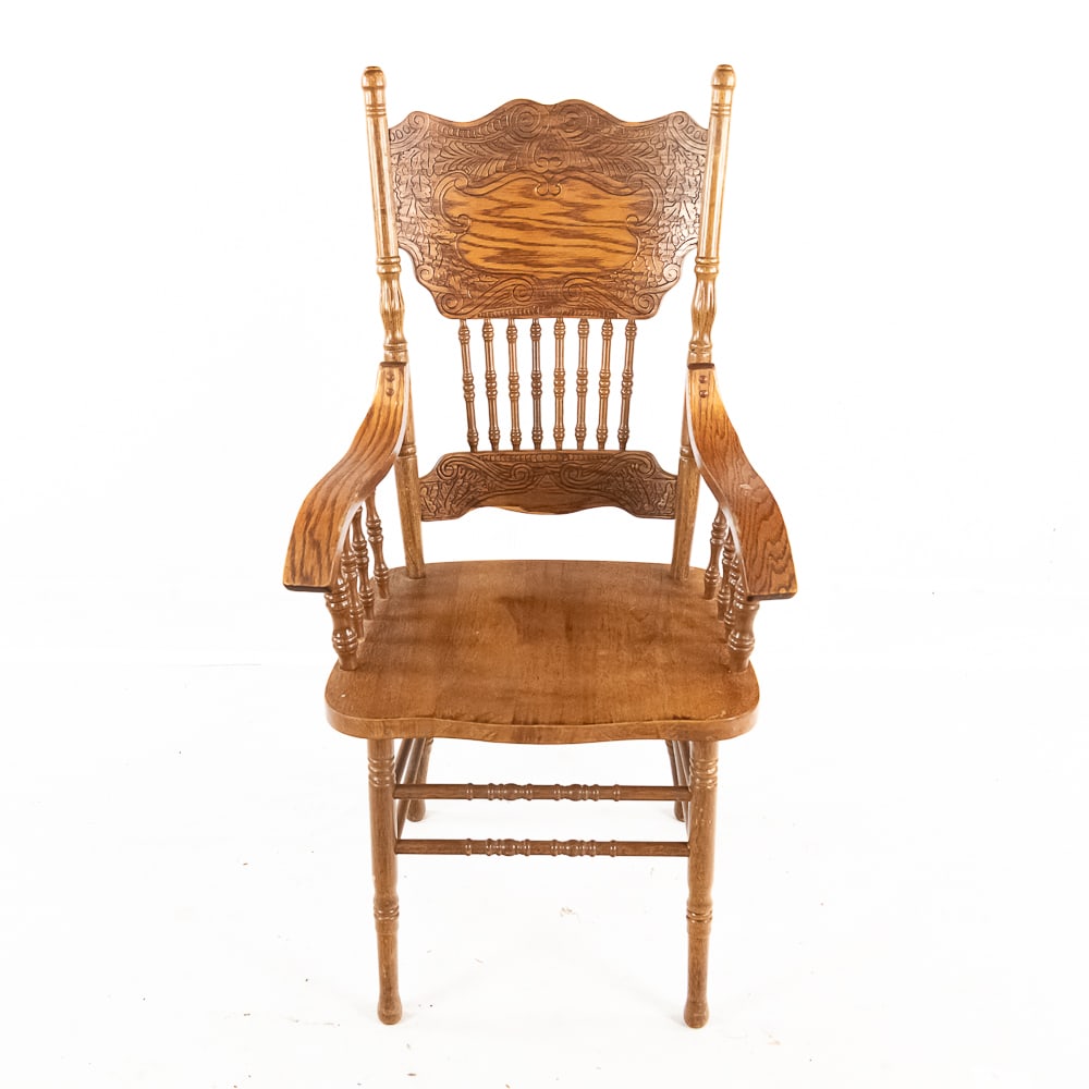 (5) Pressed Back Oak T-Back Chairs - 2