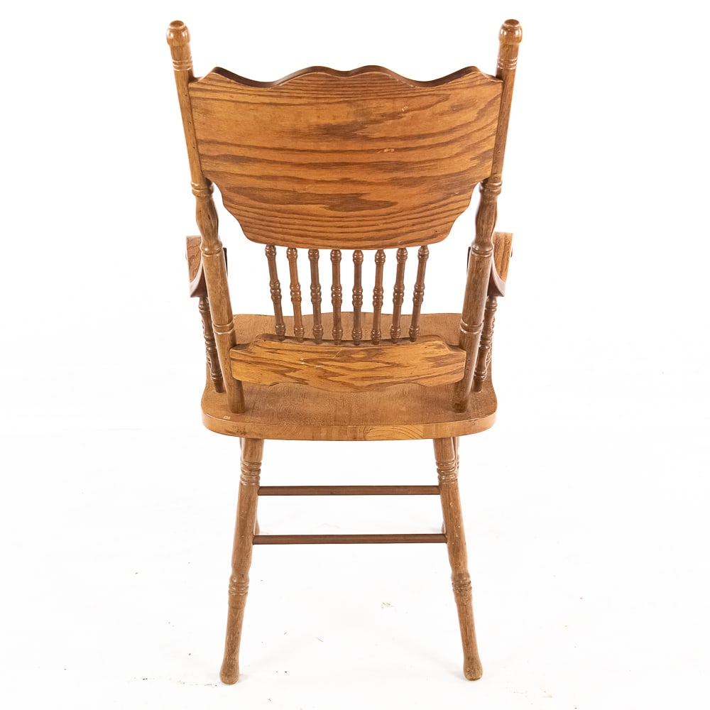 (5) Pressed Back Oak T-Back Chairs - 4