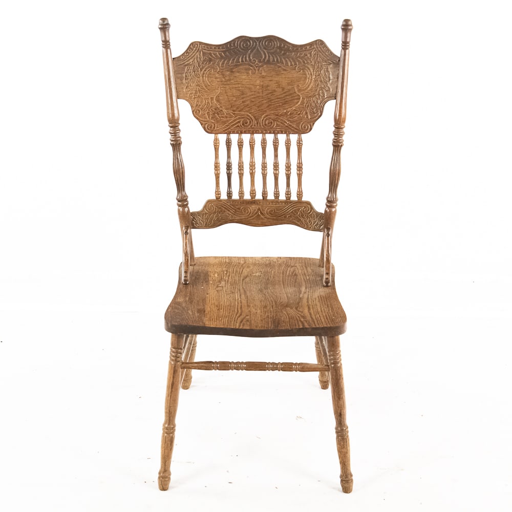 (5) Pressed Back Oak T-Back Chairs - 6