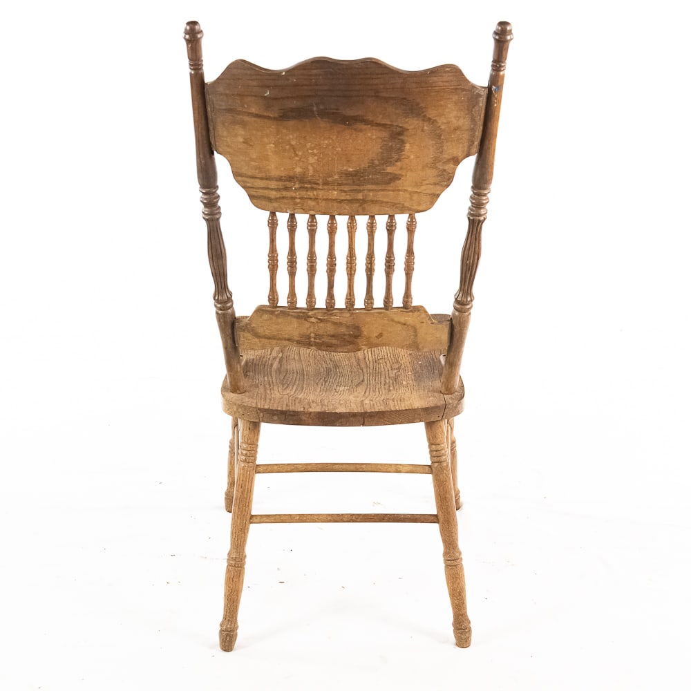 (5) Pressed Back Oak T-Back Chairs - 7