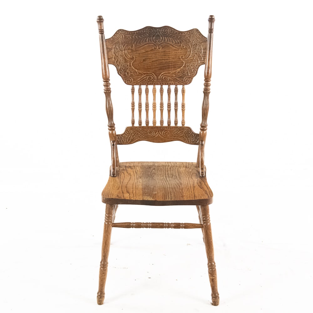 (5) Pressed Back Oak T-Back Chairs - 8
