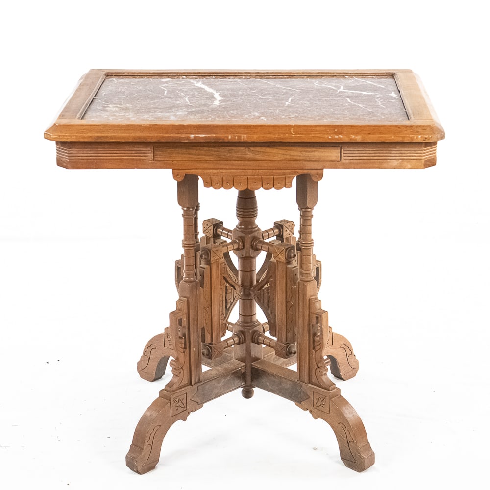 Victorian Side Table With Marble Top - 9
