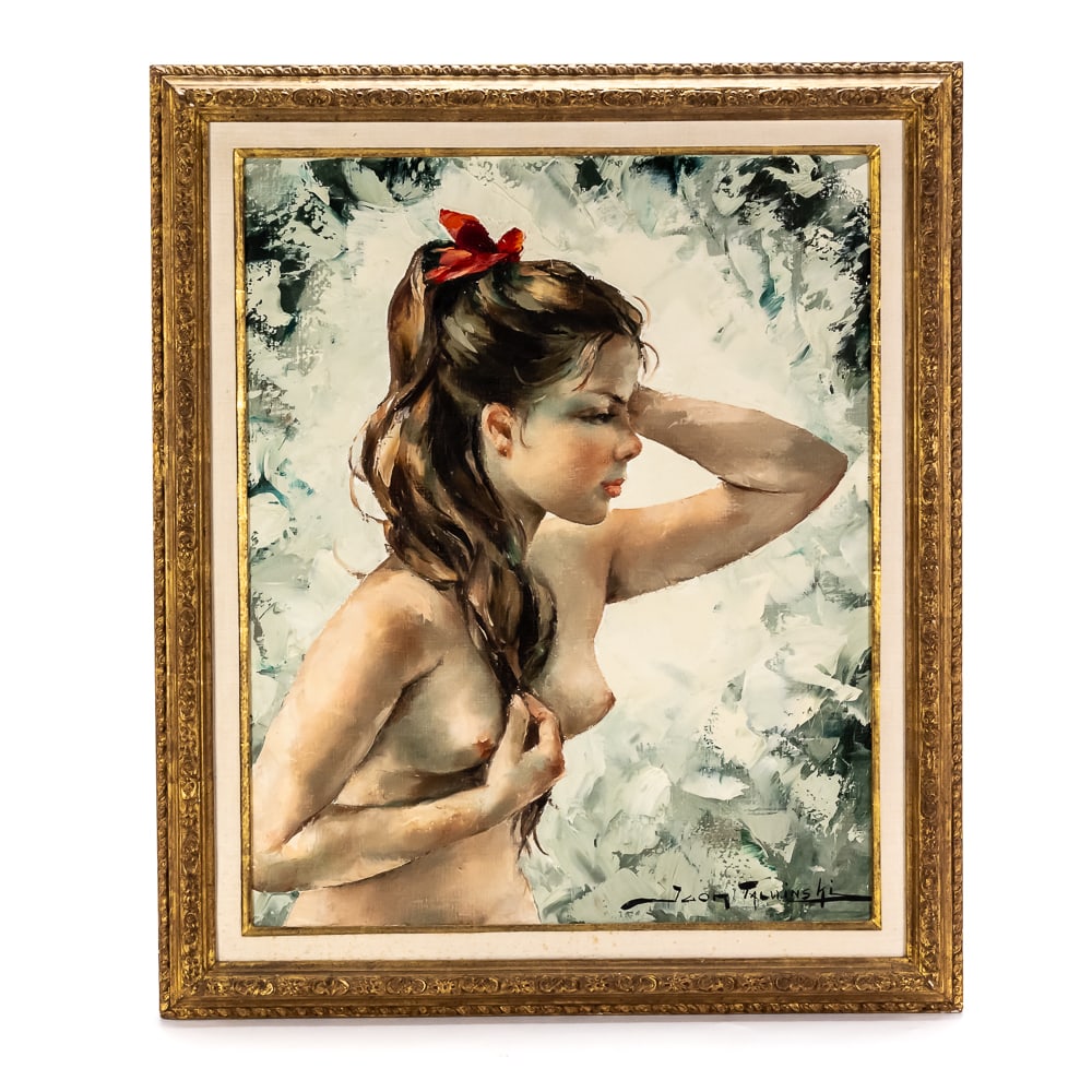 Framed Oil on Canvas - Talwinski: 1907-1983, Polish artist Igor Talwinski's tasteful nude. Signed by artist in lower right corner. Condition is good and displays well. Measures approximately 21 X 18" and with frame - 26.5 X 22.5".