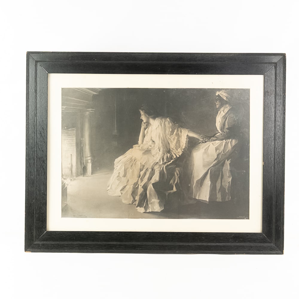 Antique Print on Paper: Antique print on paper, depicting woman in an interior. Artist is William Ladd Taylor. It is printed by the Curtis Publishing Company, Philadelphia, PA., and is copyrighted 1902, in the lower right