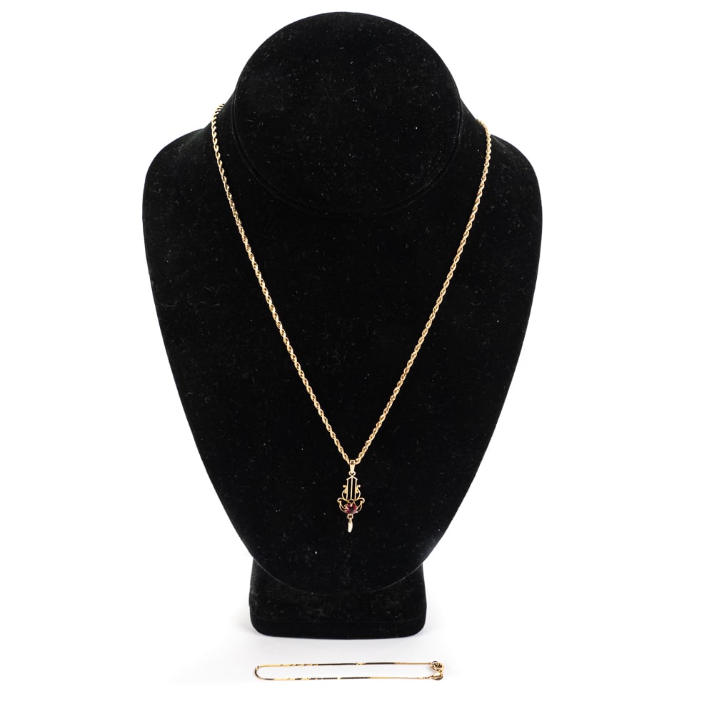 10k Lavaliere Pendant w 14k Necklace & Bracelet (1 of 11)