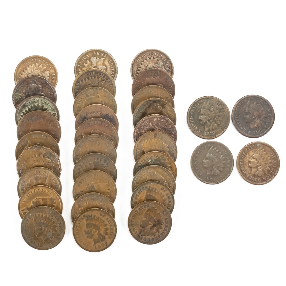 33 Assorted US Indian Head Cents 1C 1868 1873 1878 (1 of 4)