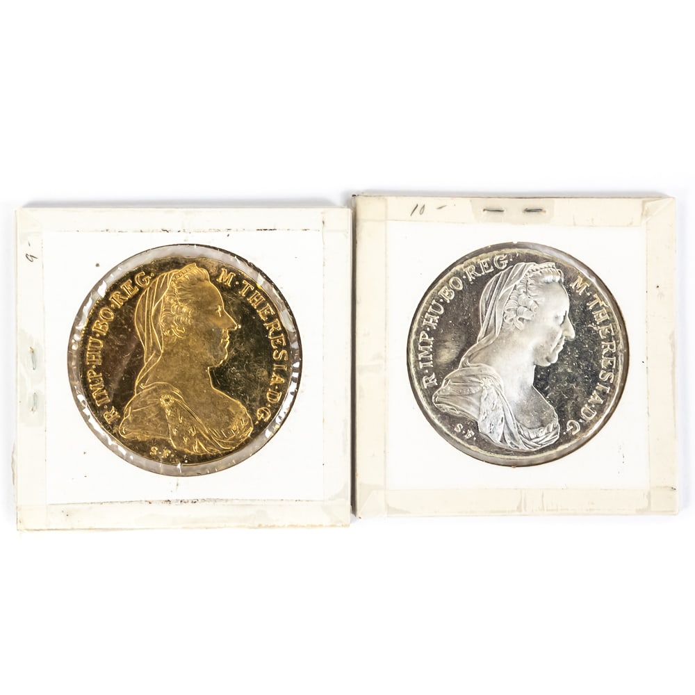 1780 Gold Plate & Silver Proof Maria Thaler Coins (1 of 5)