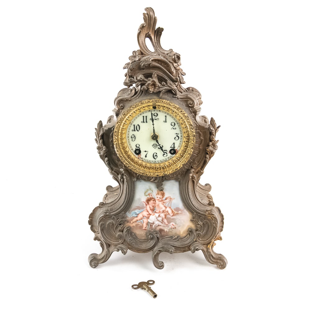 Ansonia Rococo Spelter & Porcelain Clock (1 of 9)